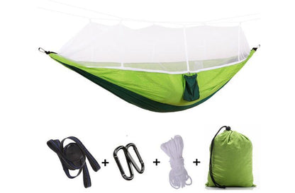 Flag Village Outdoor Parachute Cloth Hammock Couble with Mosquito Net Light Portable Army Green Insect-proof Camping Aerial Tent