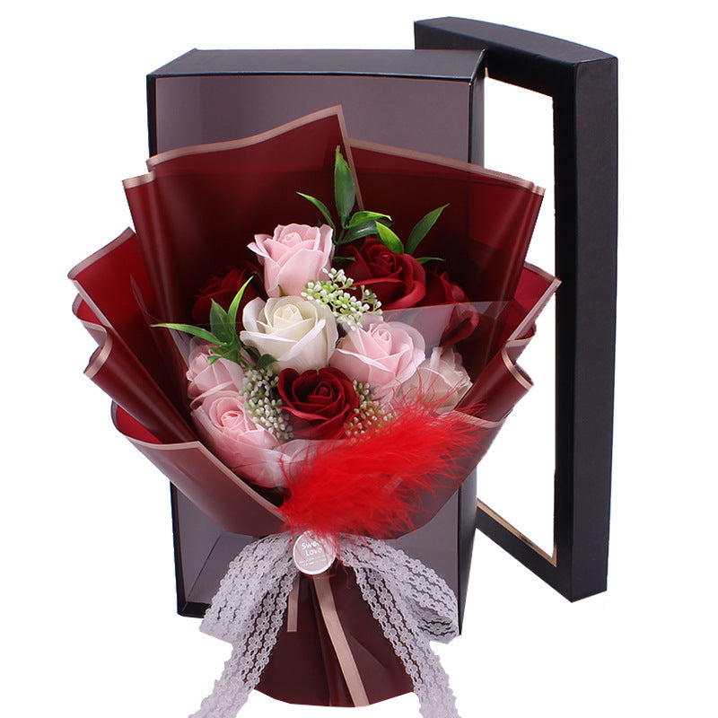 Flag Village Artificial Soap Rose Bouquet Fake Flower Gift Box Tanabata Valentine's Day Gift