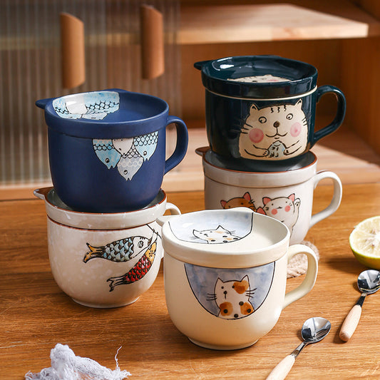 Flag Village Ceramic Cup With Lid Large Capacity, Spoon Set Gift Box