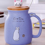 Flag Village 450ml Cartoon Ceramics Cat Mug With Lid and Spoon Coffee Milk Tea Mugs Breakfast Cup Drinkware Novelty Gifts