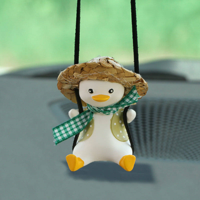 Flag Village Car Pendant Cute Anime Little Duck Swing Auto Rearview Mirror Hanging Ornaments Interior Decoraction Accessories For Girls Gifts