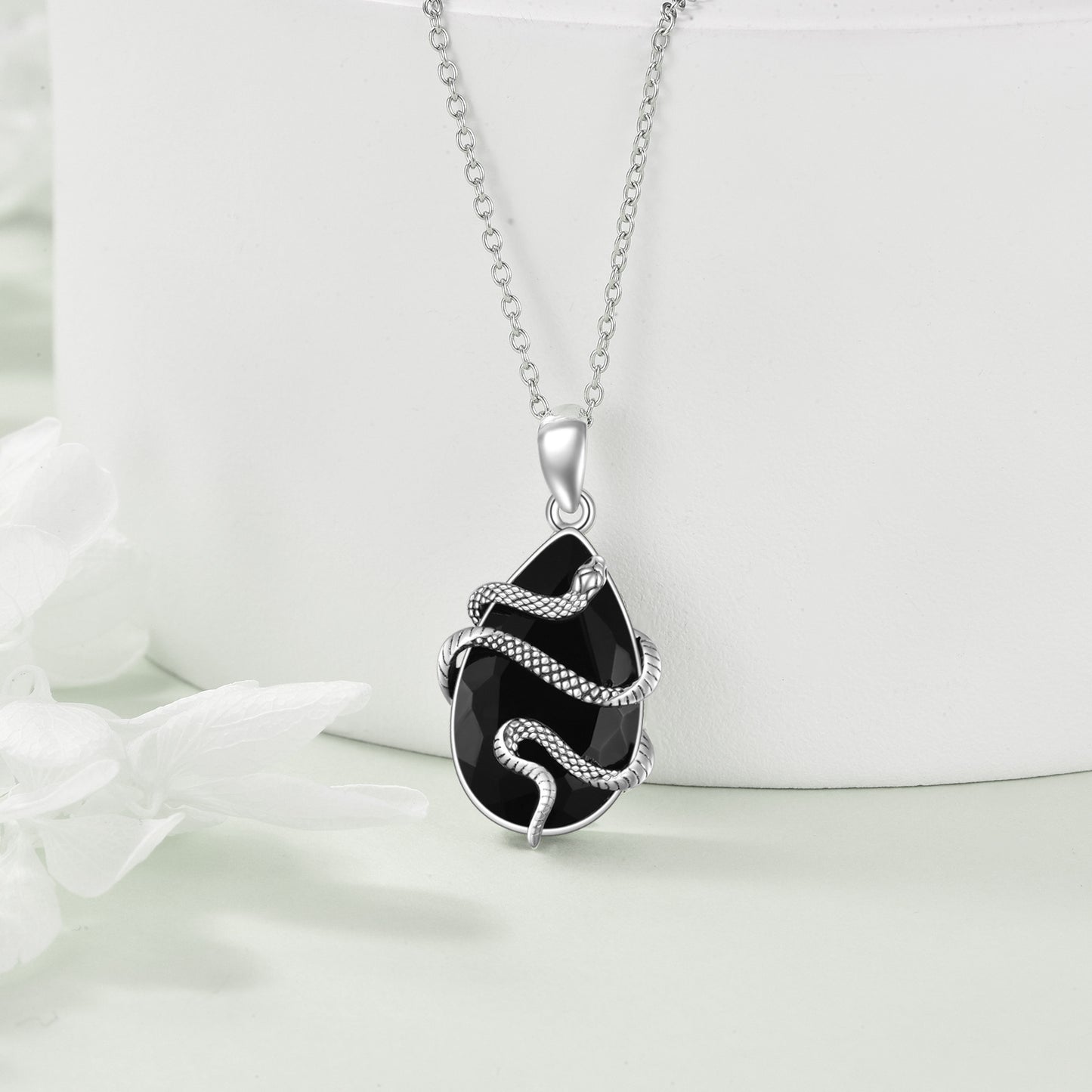 Flag Village Sterling Silver Black Obsidian Tourmaline Crystal Snake Necklace Jewelry as Gifts