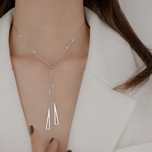 Flag Village Sterling Silver Geometric Triangle Necklace for Women Adjustable Clavicle Chain Necklace Jewelry Gifts