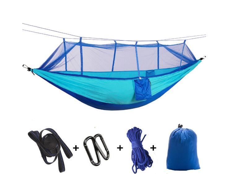 Flag Village Outdoor Parachute Cloth Hammock Couble with Mosquito Net Light Portable Army Green Insect-proof Camping Aerial Tent