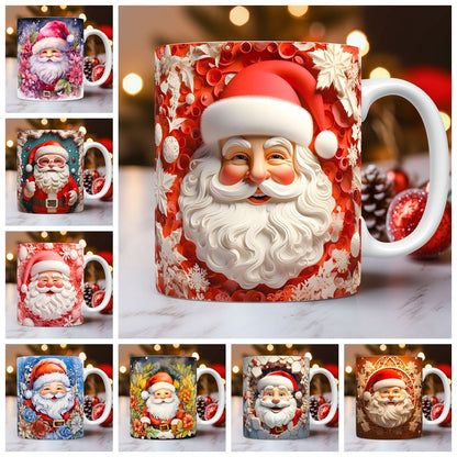 Flag Village Creative 3D Christmas Ceramic Mug Unique Space Design Snowman Santa Coffee Cup Tea Milk Mug Christmas Gifts For Kids Adults Kitchen Gadgets