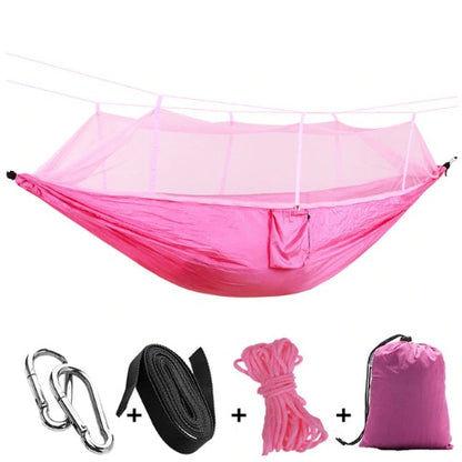Flag Village Outdoor Parachute Cloth Hammock Couble with Mosquito Net Light Portable Army Green Insect-proof Camping Aerial Tent