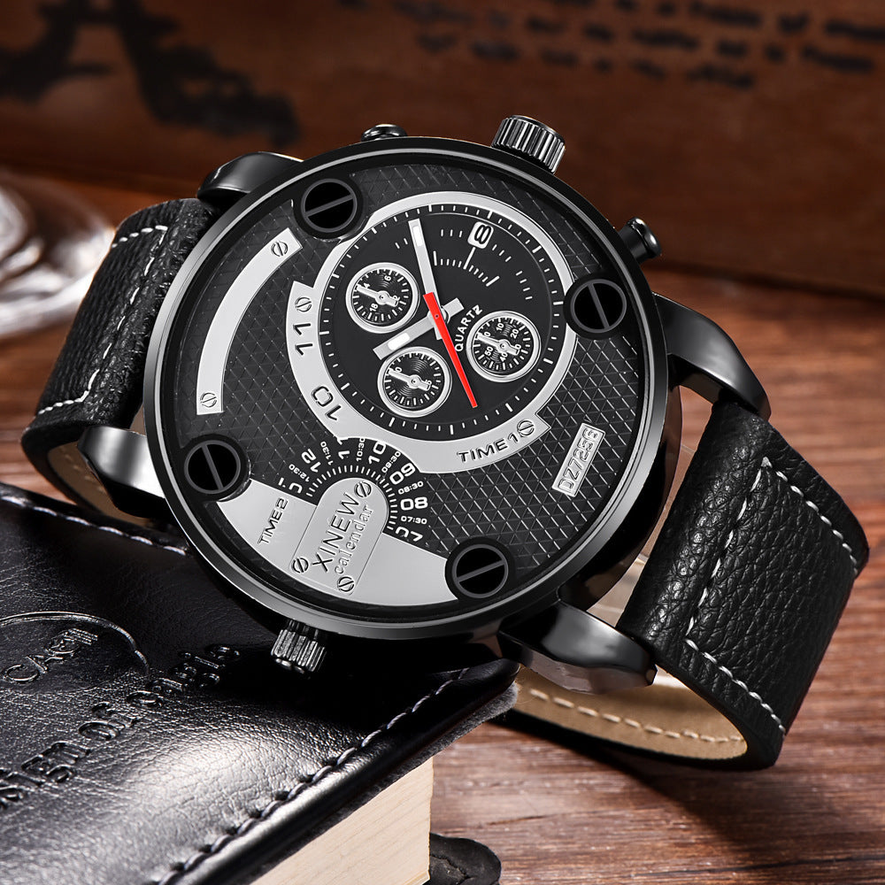 Flag Village Mens Big   Watches Fashion Leather Date Gifts Wristwatch