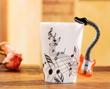 Flag Village Creative Music Violin Style Guitar Ceramic Mug Coffee Tea Milk Stave Cups With Handle Coffee Mug Novelty Gifts