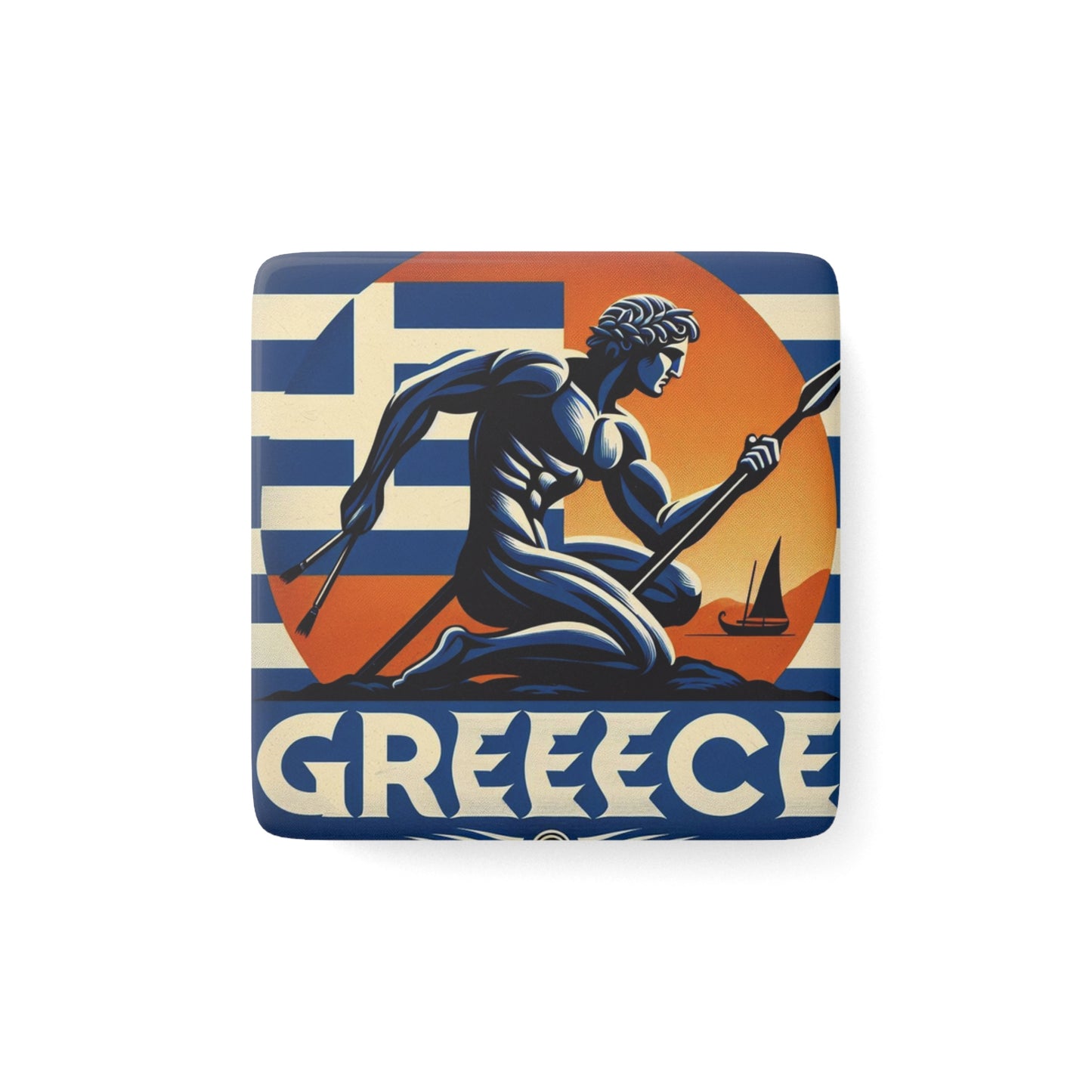 Flag Village Greece Flag Sporting Porcelain Magnet, Square GRC0005
