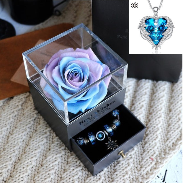 Flag Village Valentines Day Gift Women Rose Jewelry Box Dried Flower Real Flowers Eternal Roses In Box