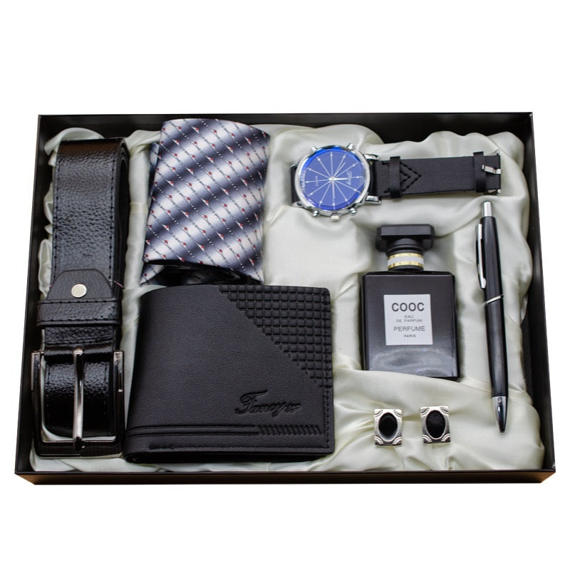 Flag Village Cross-border Watch Gift Box Holiday Birthday Gift Practical Simple Men's Large Dial Watch Gift Suit