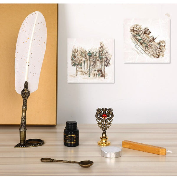 Flag Village European Retro Creative Feather Dip Pen Gift Box Set