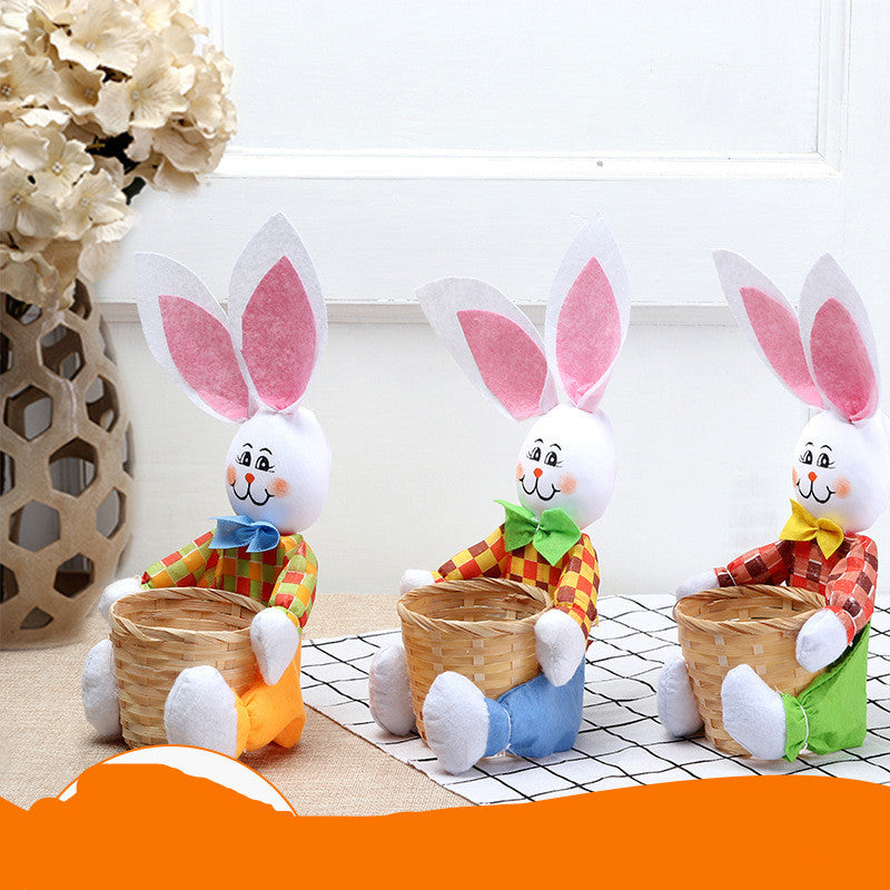 Flag Village Cute Bunny Basket Easter Eggs Candy Gift Box Storage Rabbit Bag Party Decoration Home Decoration Accessories Easter Decor