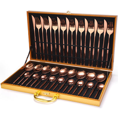 Flag Village 36-piece Stainless Steel Tableware Wooden Box Gift Box Set