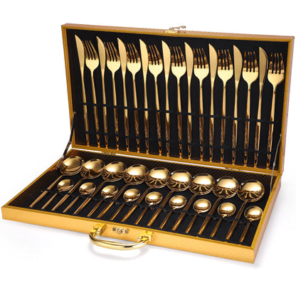 Flag Village 36-piece Stainless Steel Tableware Wooden Box Gift Box Set