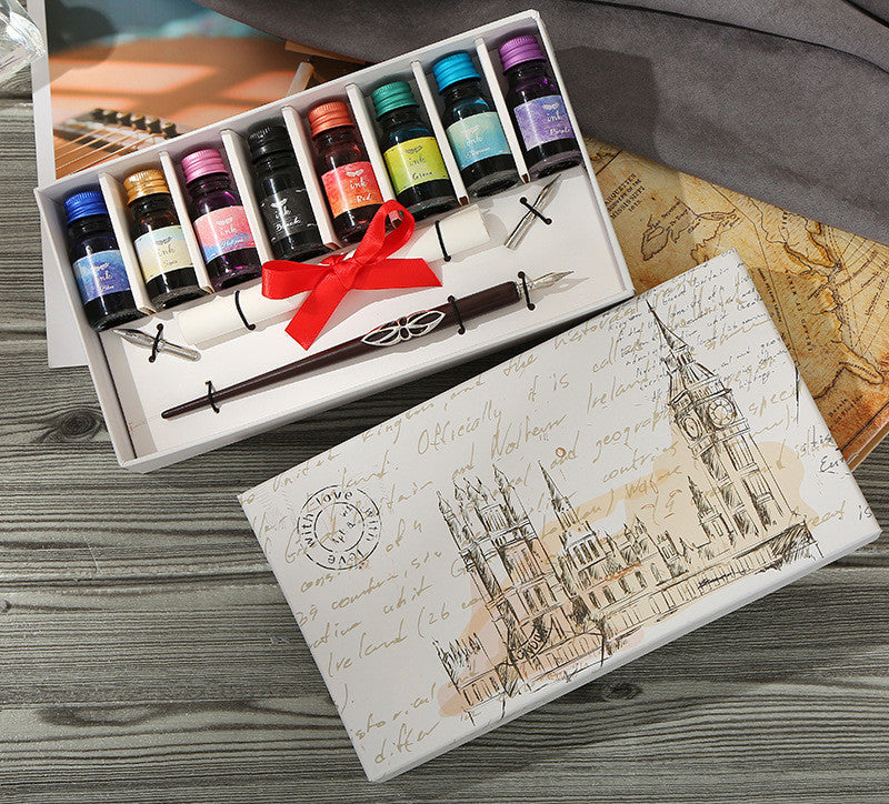 Flag Village Pen and Ink Gift Box Wooden Dip Pen Set