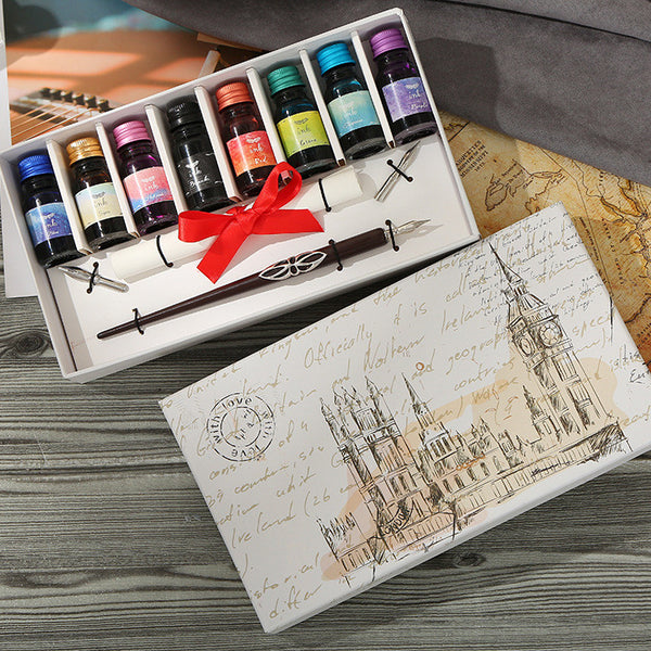Flag Village Pen and Ink Gift Box Wooden Dip Pen Set