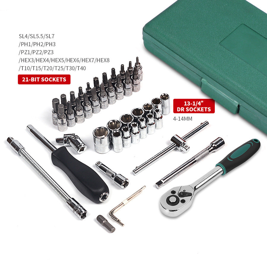 Flag Village Auto Tools Car Repair Tool 46pcs Inch Socket Set Car Repair Tool Ratchet Torque Wrench Combo Tools Kit Auto Repairing Tool Set