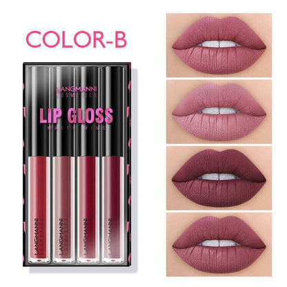 Flag Village Langmanni 4 Lip Gloss Long Lasting Matte Set Gift Box