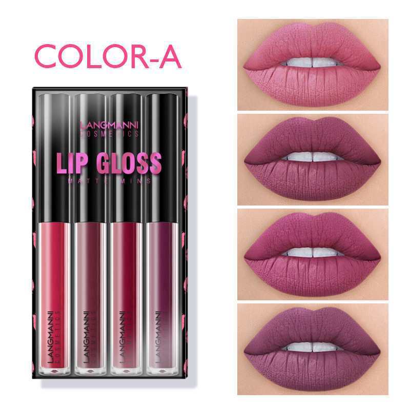 Flag Village Langmanni 4 Lip Gloss Long Lasting Matte Set Gift Box