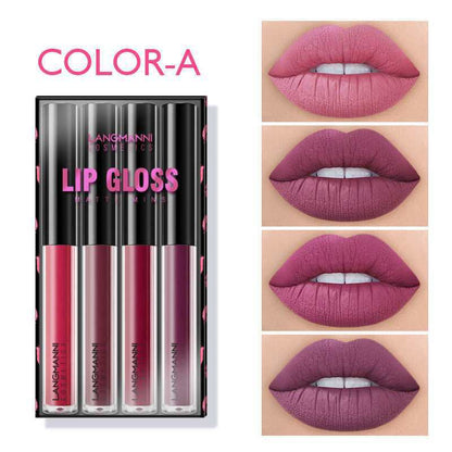 Flag Village Langmanni 4 Lip Gloss Long Lasting Matte Set Gift Box
