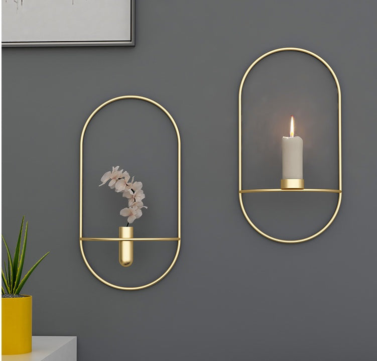 Flag Village 3D Metal Candle Holder Geometric Round Candlestick Wall Mounted Crafts Wedding Table Home Deco Party Festival Decoration Gifts