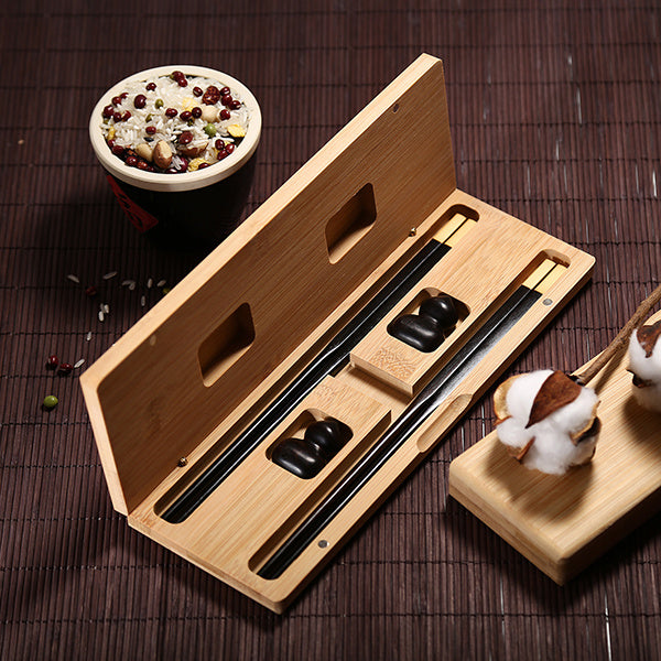 Flag Village Chinese Mahogany Chopsticks Lettering Solid Wood Box Set Gift Chopsticks Custom Gift Box Wedding Lettering Public Chopsticks Birthday Gift