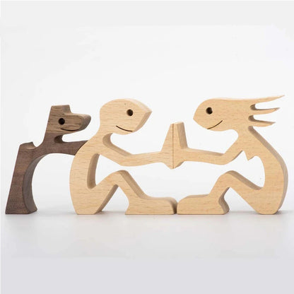 Flag Village DIY Figurine Wood Dog Ornament Sculpture Home Decoration A Man A Dog Wood Sculpture Christmas Gifts Model Decor