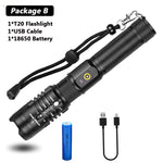 Flag Village Super Bright Flashlight Zoomable USB Rechargeable Electric Torch 5 Modes Torch Outdoor Fishing Waterproof