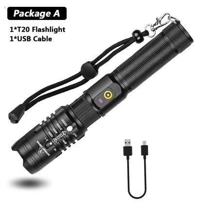 Flag Village Super Bright Flashlight Zoomable USB Rechargeable Electric Torch 5 Modes Torch Outdoor Fishing Waterproof