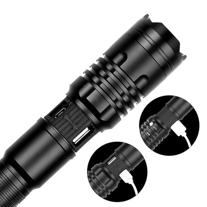 Flag Village Super Bright Flashlight Zoomable USB Rechargeable Electric Torch 5 Modes Torch Outdoor Fishing Waterproof