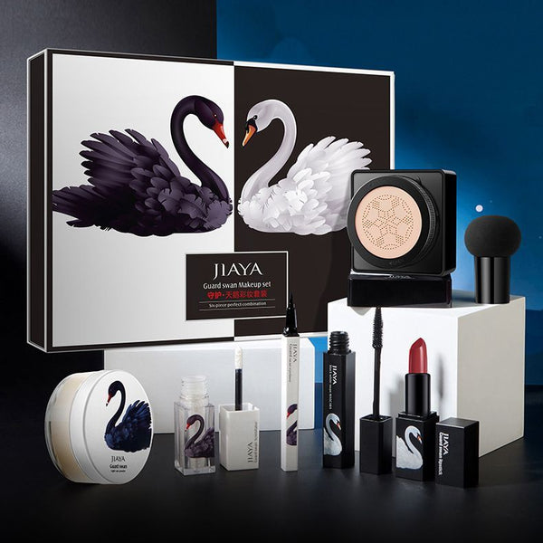 Flag Village Black And White Swan Makeup Set Cushion bb Cream Makeup Powder Lipstick Seven-piece Gift Box For Beginners
