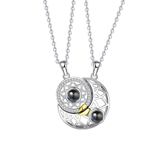 Flag Village Sun Moon Shape Couple Personalized Necklaces Wedding Birthday Jewelry  Languages I Love You Projection Pendant Necklace Gifts