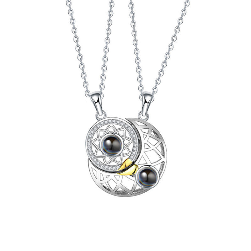 Flag Village Sun Moon Shape Couple Personalized Necklaces Wedding Birthday Jewelry  Languages I Love You Projection Pendant Necklace Gifts