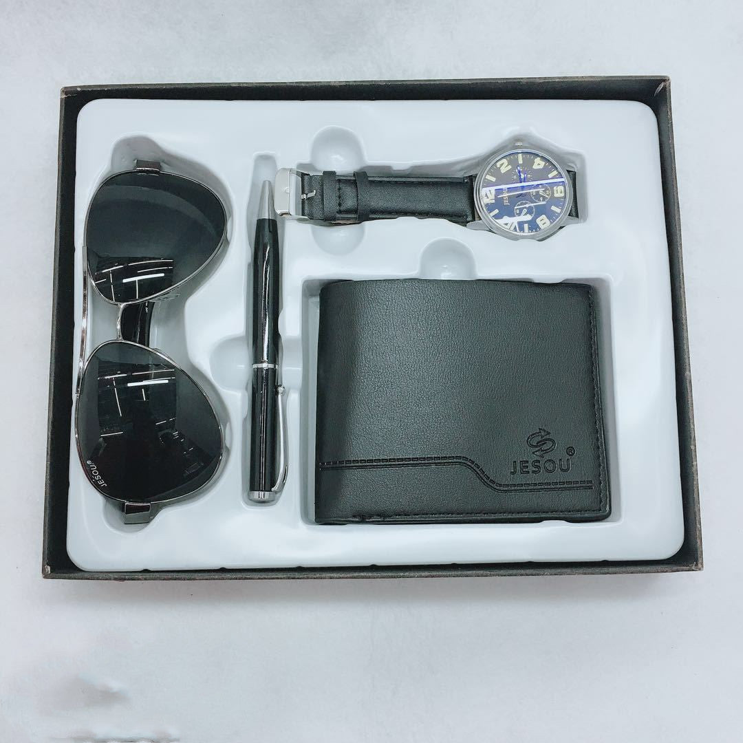 Flag Village Business Gift Set Fashion Glasses Quartz Watch Multi-Card Wallet Father's Day Business Gift Box