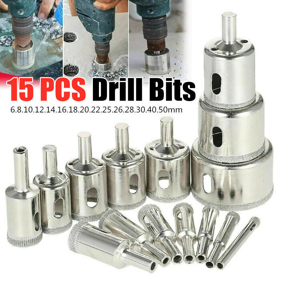 Flag Village Auto Tools CMCP 3-60mm Diamond Coated Drill Bit Set Hole Saw Tile