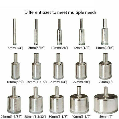 Flag Village Auto Tools CMCP 3-60mm Diamond Coated Drill Bit Set Hole Saw Tile
