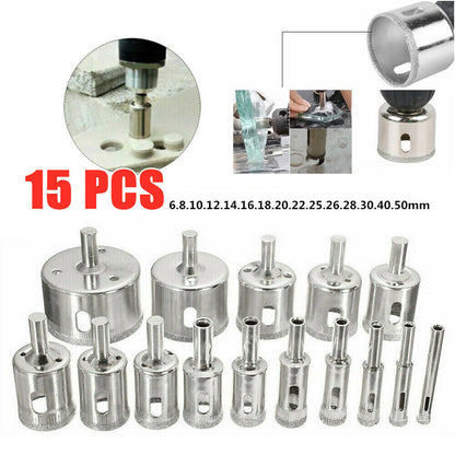 Flag Village Auto Tools CMCP 3-60mm Diamond Coated Drill Bit Set Hole Saw Tile