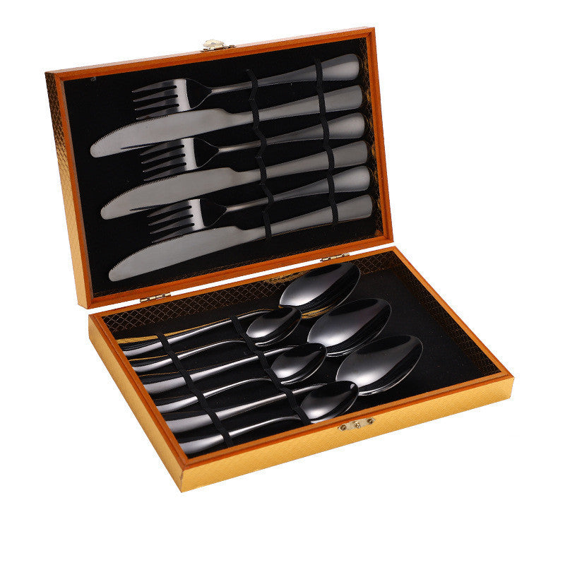 Flag Village Stainless Steel Steak Cutlery Set Western Cutlery Cutlery Set Gift Box Wooden Box Cutlery