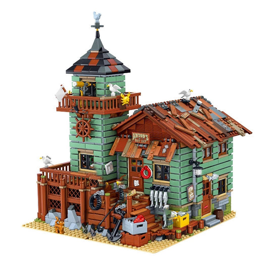 Flag Village Blocks Bricks Old Fishing House Series Captain's Wharf Toys For Kids Christmas Gifts