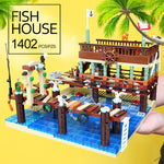 Flag Village Blocks Bricks Old Fishing House Series Captain's Wharf Toys For Kids Christmas Gifts