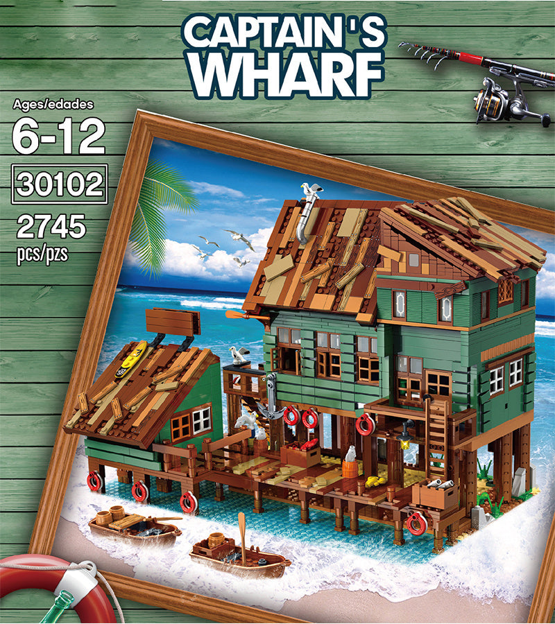 Flag Village Blocks Bricks Old Fishing House Series Captain's Wharf Toys For Kids Christmas Gifts