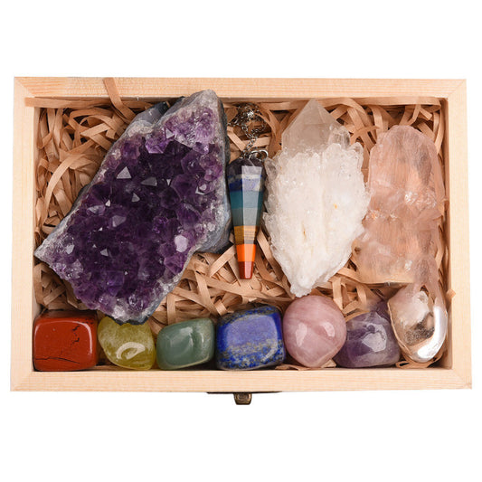 Flag Village Amethyst Block Natural Crystal Hexagonal Prism Power Stone Exquisite Gift Box Packaging