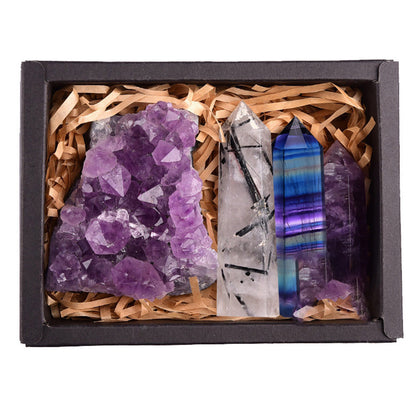 Flag Village Amethyst Block Natural Crystal Hexagonal Prism Power Stone Exquisite Gift Box Packaging