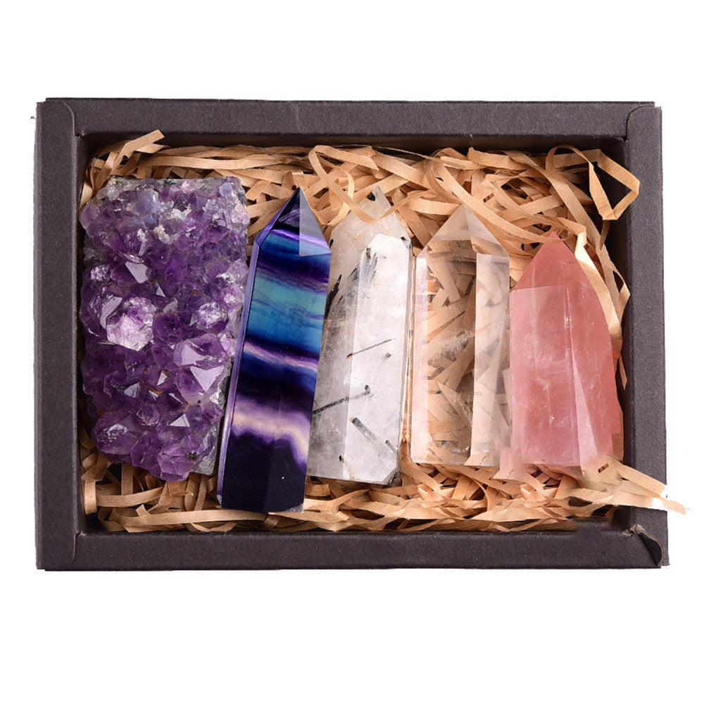 Flag Village Amethyst Block Natural Crystal Hexagonal Prism Power Stone Exquisite Gift Box Packaging