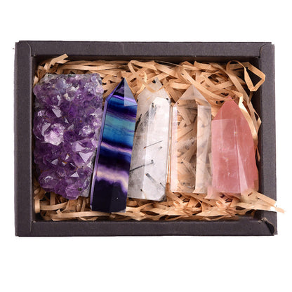 Flag Village Amethyst Block Natural Crystal Hexagonal Prism Power Stone Exquisite Gift Box Packaging