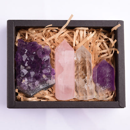Flag Village Amethyst Block Natural Crystal Hexagonal Prism Power Stone Exquisite Gift Box Packaging