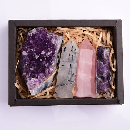 Flag Village Amethyst Block Natural Crystal Hexagonal Prism Power Stone Exquisite Gift Box Packaging