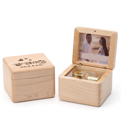 Flag Village Wooden DIY Photo Music Box Children Birthday Gift Music Box