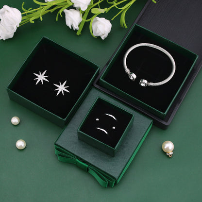 Flag Village Packaging Gift Box Dark Green Bow Jewelry Box Ring Box Necklace Box Jewelry Box Bracelet Box Wholesale